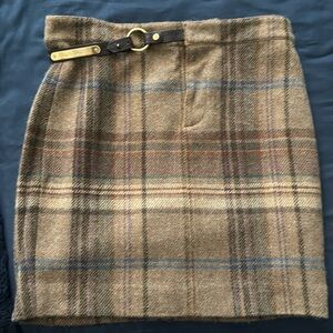 Ralph Lauren Brown Plaid Pencil Skirt belt Accent Size 8